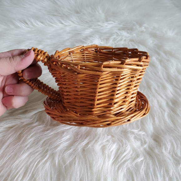 Vintage Wicker Woven Teacup Plant Holder Basket